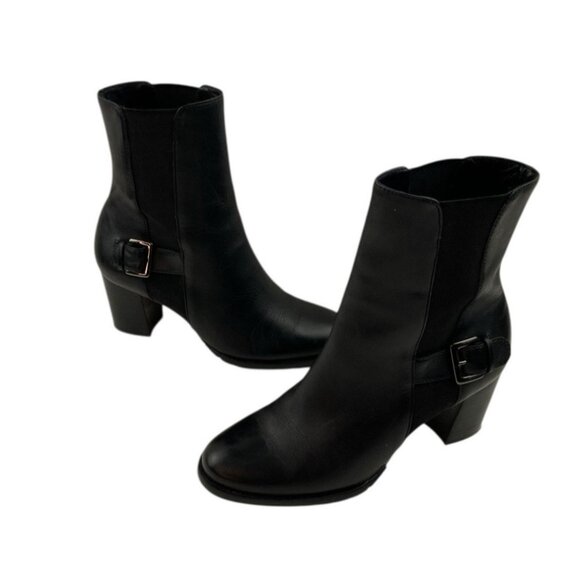 *Cole Haan Boots Womens Size 5B Black Leather Ankle Heeled Quiet Luxury Academia - Picture 10 of 14